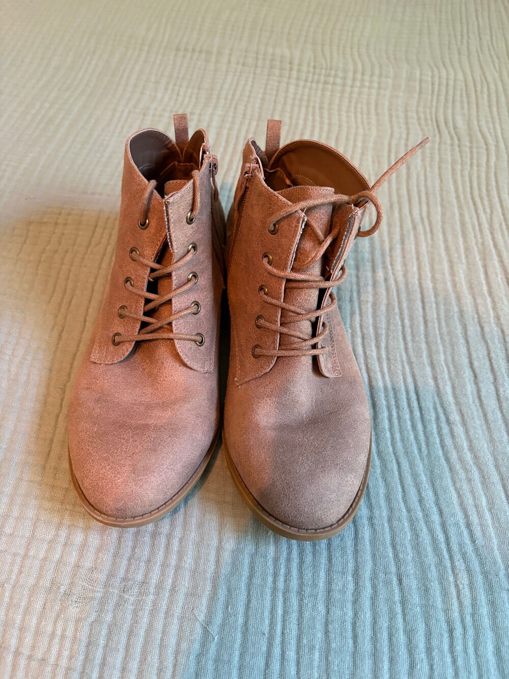 Torrid Tan Lace-Up Ankle Boots Size 9 Flat Sole Made in China